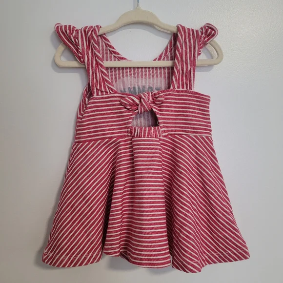 🧸2/20$ Tommy Red Striped Toddler Dress Top Size 24M Ruffle Sleeves Girl Bow - Picture 4 of 5